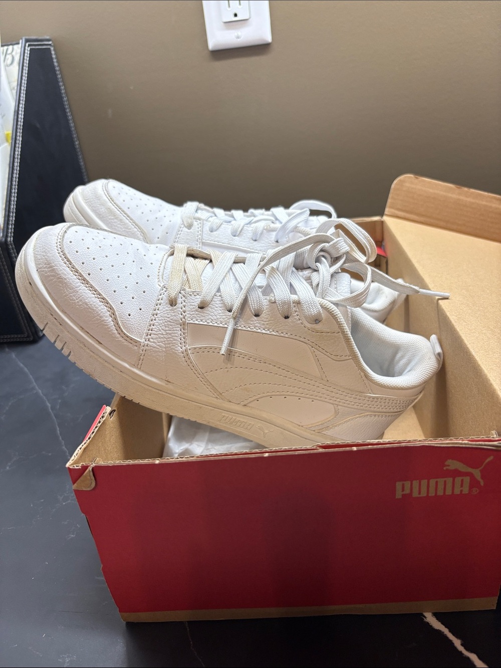 Puma Big Kids White Low-Top Leather Sneakers